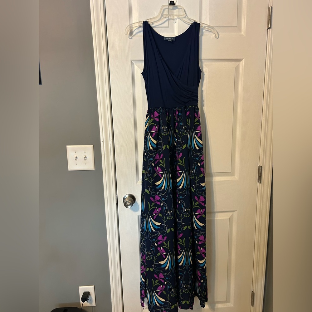 Modcloth Navy Blue and Floral Maxi Dress XXS